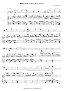 Partition violoncelle et partition de piano, Duet pour violoncelle et Piano