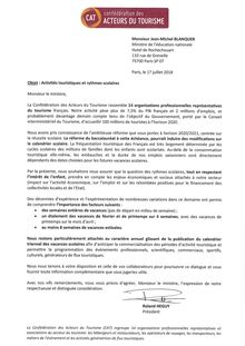 La lettre Confédération des acteurs du tourisme à Jean-Michel Blanquer