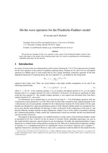 On the wave operators for the Friedrichs Faddeev model H Isozaki and S Richard