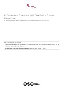 R. Zimmermann, S. Whittaker (éd.), Good Faith in European Contract Law - note biblio ; n°4 ; vol.52, pg 1006-1007