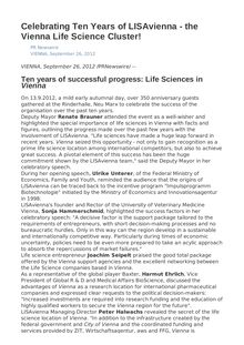 Celebrating Ten Years of LISAvienna - the Vienna Life Science Cluster!