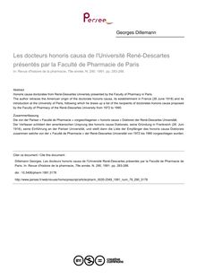 Les docteurs honoris causa de l Université René-Descartes présentés par la Faculté de Pharmacie de Paris - article ; n°290 ; vol.79, pg 283-288