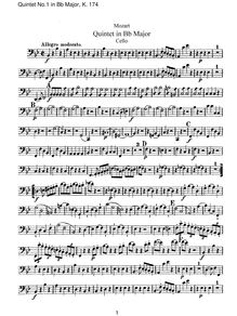Partition violoncelle, corde quintette No.1, B♭ major, Mozart, Wolfgang Amadeus