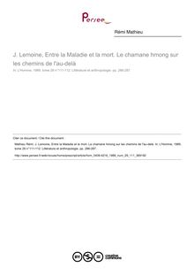 J. Lemoine, Entre la Maladie et la mort. Le chamane hmong sur les chemins de l au-delà  ; n°111 ; vol.29, pg 286-287