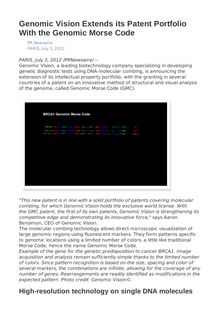 Genomic Vision Extends its Patent Portfolio With the Genomic Morse Code