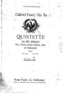 Partition violon 1, Piano quintette, Op.89, Fauré, Gabriel