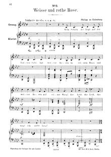 Partition No.5 - Weisse und rothe Rose, Rosenlieder, Various, Composer