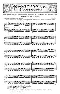 Partition Exercises of 12 Notes, Progressive Exercises, Progressive Exercises for Stretching and Making the Fingers Indepentent