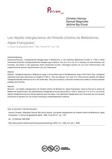 Les dépôts interglaciaires de l Arselle (chaîne de Belledonne, Alpes Françaises) - article ; n°1 ; vol.80, pg 7-20