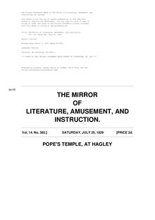 The Mirror of Literature, Amusement, and Instruction - Volume 14, No. 382, July 25, 1829