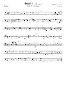 Partition viole de basse, clef en basse et en alto,  No.8 pour 2 violes de gambe et orgue par William Lawes