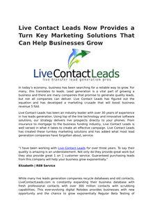 Live Contact Leads Now Provides a Turn Key Marketing Solutions