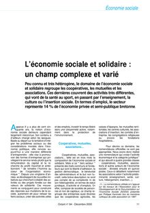 L'économie sociale et solidaire : un champ complexe et varié (Octant n° 84)