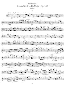 Partition violon, violon Sonata No.2, Op.102, E♭ Major, Saint-Saëns, Camille