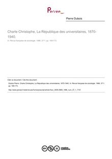 Charle Christophe, La République des universitaires, 1870-1940.  ; n°1 ; vol.37, pg 169-173
