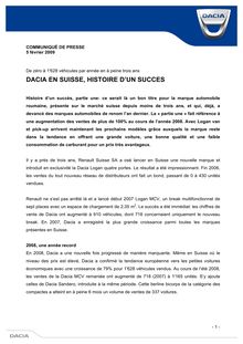 DACIA EN SUISSE, HISTOIRE D UN SUCCES - Renault-MediaSite