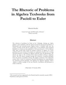 The Rhetoric of Problems in Algebra Texbooks from Pacioli to Euler