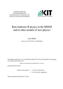 Rare hadronic B decays in the MSSM and in other models of new physics [Elektronische Ressource] / Lars Hofer