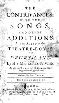 Partition Complete libretto et tunes, pour Contrivances, Carey, Henry
