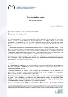 Communiqué de presse FHS pour les exportations horlogères suisse 1er S 2014