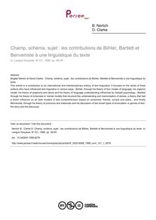 Champ, schéma, sujet : les contributions de Biihler, Bartlett et Benveniste à une linguistique du texte - article ; n°1 ; vol.121, pg 36-55