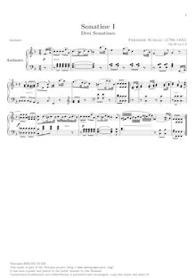 Partition , Andante, 3 sonatines, Op. 20, Kuhlau, Friedrich