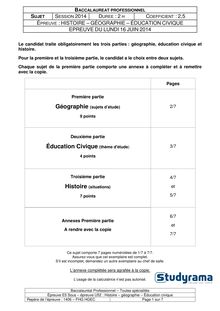 Sujet BAC PRO 2014 Histoire - Géographie - Education Civique