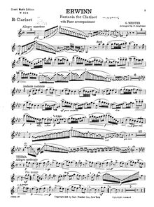 Partition clarinette , partie (B♭), Erwinn, Fantasia, B♭ major, Meister, Georges