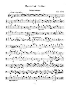 Partition de violoncelle, Melodisk , Op.9, Melodisk suite (A-moll) for klaver, violin og violoncel, Op.9