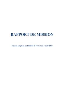Mission adoption en Haïti du 26 février au 7 mars 2010 - Rapport de mission