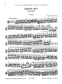 Partition de violon, Caprice No.1 Le Vent pour violon et Piano