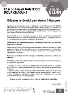 Tract - Exigeons la sécurité pour chacun à Nanterre - Camille Bedin