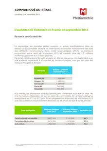 Médiamétrie : L audience de l Internet en France en septembre 2013