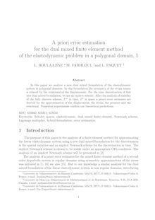 A priori error estimation for the dual mixed finite element method