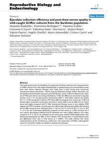 Ejaculate collection efficiency and post-thaw semen quality in wild-caught Griffon vultures from the Sardinian population