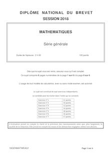 Sujet du Brevet Maths - série Générale - 2018