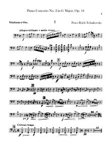 Partition violoncelles, Piano Concerto No.2, Op.44, G major, Tchaikovsky, Pyotr