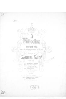 Partition No.1 Dans la forêt de septembre, 3 chansons, Op. 85, Fauré, Gabriel