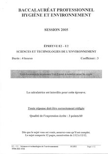 Sciences et technologies de l environnement 2005 Bac Pro - Hygiène et environnement