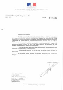 Lettre de Frédéric Cuvillier aux patrons de la SNCF et de RFF