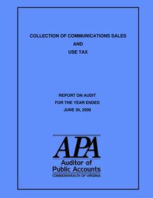 Collection of Communications Sales and Use Tax report on audit for the  year ended June 30, 2008