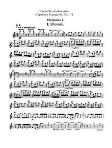 Partition clarinette 1, 2 (A, B♭), Spanish Capriccio, Каприччио на испанские темы ; Испанское каприччио ; Capriccio espagnol ; Capriccio on Spanish Themes