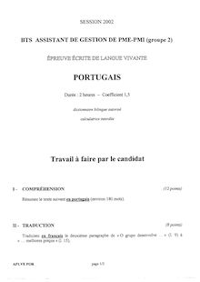 Portugais 2002 BTS Assistant de gestion de PME-PMI (AG)