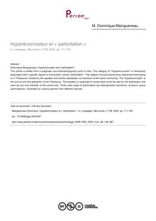 Hyperénonciateur et « particitation » - article ; n°156 ; vol.38, pg 111-126