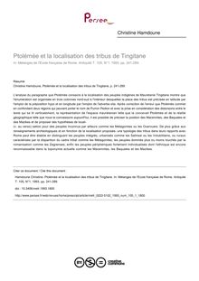 Ptolémée et la localisation des tribus de Tingitane - article ; n°1 ; vol.105, pg 241-289