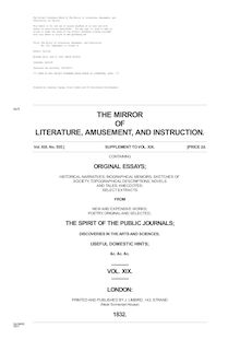 The Mirror of Literature, Amusement, and Instruction - Volume 19, No. 555, Supplementary Number