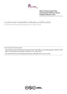 La pharmacie hospitalière à Séville au XVIIIe siècle - article ; n°312 ; vol.84, pg 66-76