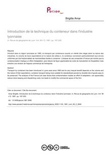 Introduction de la technique du conteneur dans l industrie lyonnaise - article ; n°2 ; vol.56, pg 187-200