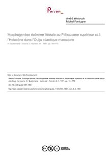 Morphogenèse éolienne littorale au Pléistocene supérieur et à l Holocène dans l Oulja atlantique marocaine - article ; n°3 ; vol.2, pg 164-175