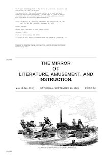 The Mirror Of Literature, Amusement, And Instruction - Volume 14, No. 391, September 26, 1829